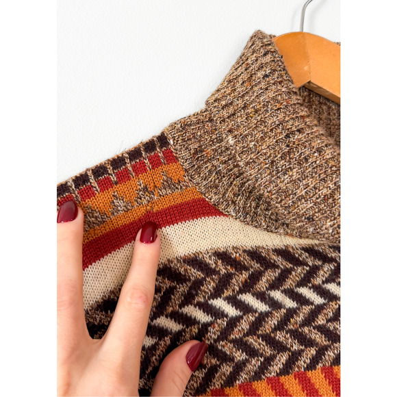 Vintage 70s Saint Laurent Rive Gauche Brown Rust Cream Knit Turtleneck Sweater - Picture 5 of 12